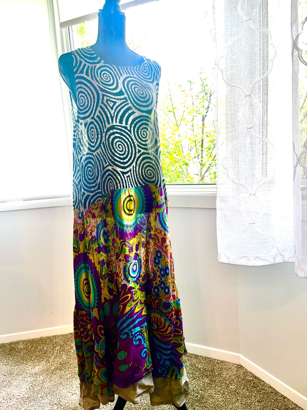 Bohemian Spiral & Medallion Maxi Dress in Black and Purple